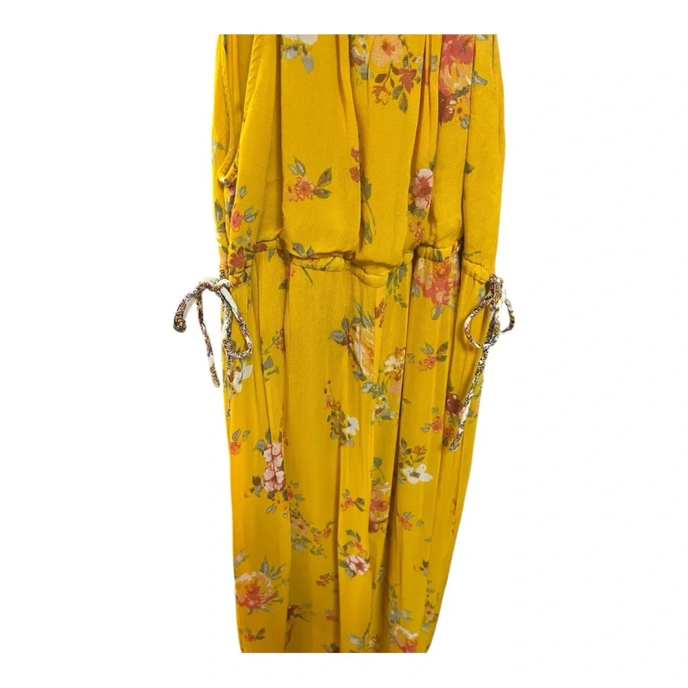 Free People Georgia Floral Golden Yellow Wide Leg Jumpsuit Size Large - Picture 14 of 16